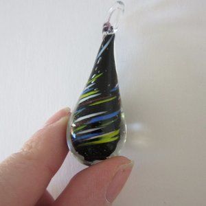 Glass Pendant Statement Necklace Blue Red Rainbow Swirl Teardrop